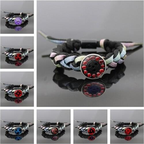 Anime Sharingan Eye Black Weave Rope Bracelet Men Fashion Jewelry Rinnegan Eyes Glass Snap Button Bracelet for Kids Children