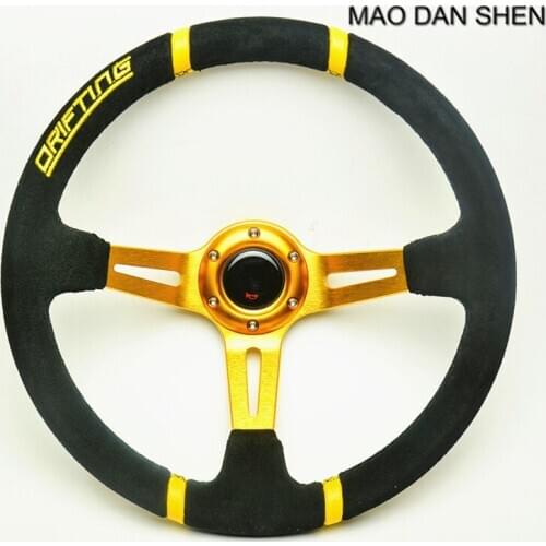 Auto styling Volante Style 14inch 350mm Deep Dish Steering Wheel Suede Leather Universal Gold / Red / Blue / Black