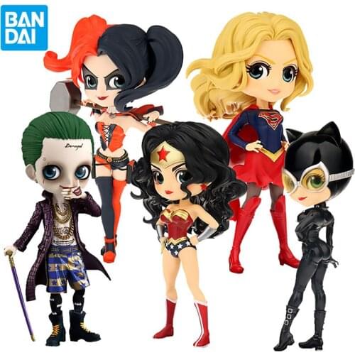Bandai Qposket Harley Quinn Joker Supergirl Wonder Woman Black Canary Selina Kyle Anime Action Figure Collection Model Kids Toys
