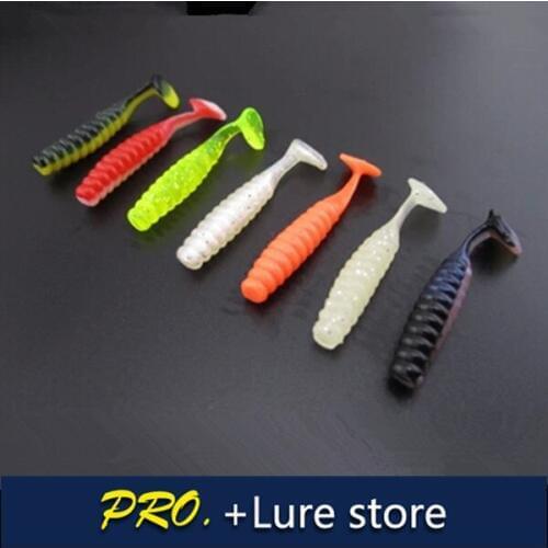 Free shipping 200pcs 4cm T Fish colorful tail grub worm lure soft lure wrom bait fishing lure baits blade tail grub baits