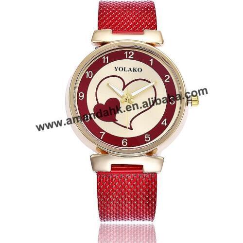 Ladies Watches Women Dress Double Heart Bracelet Watches New Students Watches Men Quartz Watches Yolako 046 PVC