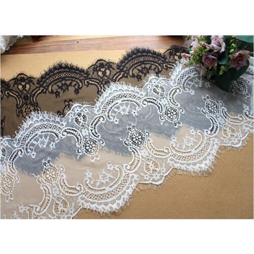Black/Off-white Eyelash Lace Fabric ,Wedding Decoration.Table Cloth DIY Crafts Width25cm 3Ms/lot