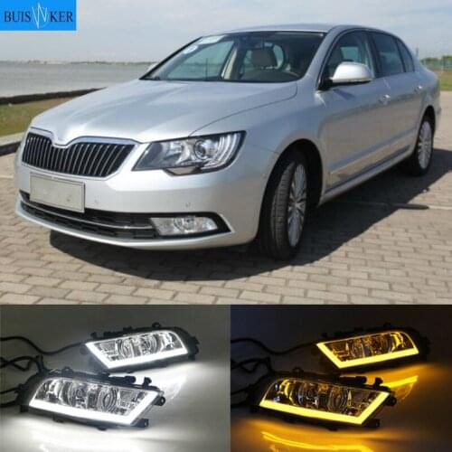 For Skoda Superb 2013-2015 Super Brightness Waterproof ABS Car DRL 12V LED Daytime Running Light With Fog Lamp Cover