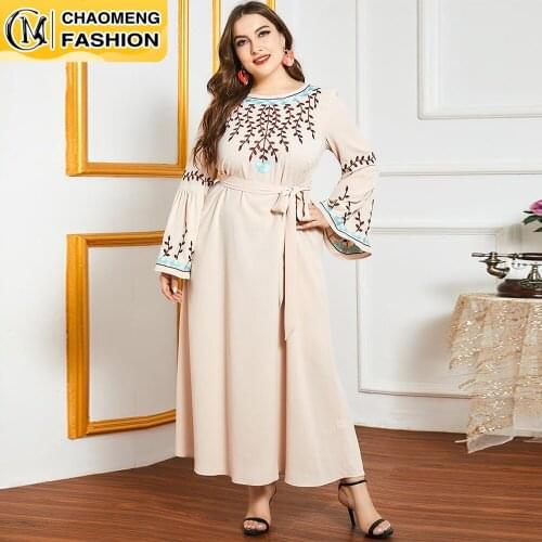 Dubai Abaya Embroidered Fashion Plus Size Hijab Dress Turkey Kaftan Islam Clothing Muslim For Women Vestidos Arabic Maxi Robe