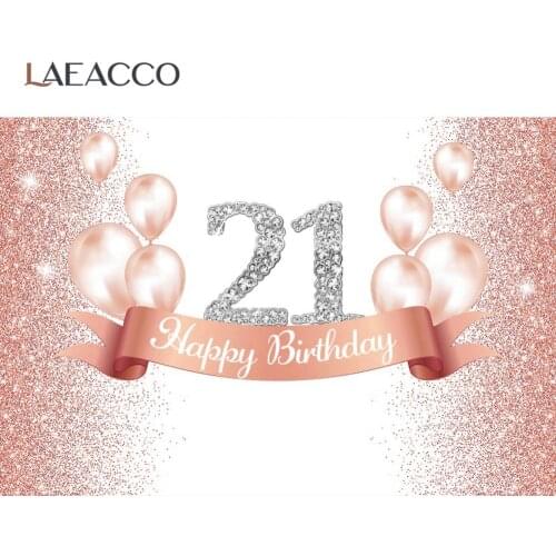 Laeacco Gold Pink Happy 21st Birthday Party Dots Shiny Star Balloons Customized Banner Poster Photo Background Photo Backdrops