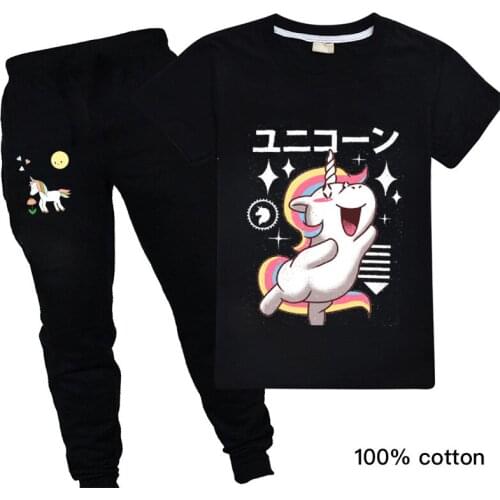 Children Unicorn T-Shirts for Kids 2PCS Sets Cartoon Boy Cute Print Rainbow Horse Toddler Girl Clothes Short Sleeve Clothing