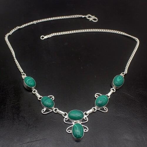 Hermosa Multi GreenJasper Fashion Jewelry Silver Color Women Pendant Necklace Chain 18 Inch HD348