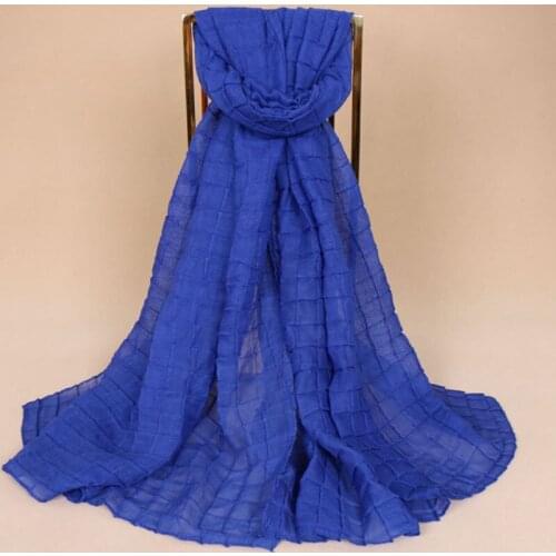 JTVOVO RUNMEIFA 2021 New Parisian Yarn Pure Color Wrinkled Plaid Scarf Muslim Women Summer Thin Veil Hijab Headscarf Hizab Shawl