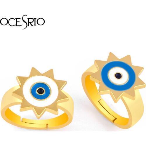 OCESRIO Sunflowers Rings For Women Gold Filled Enamel Adjustable Open Rings Trendy Jewelry anillos ajustables para mujer rig-j13