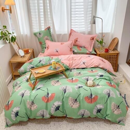 Chinese Green Bedding Set,Duvet Cover 200x230 Pillowcase 3Pcs,150x200 Quilt Cover,Ginkgo Leaf Pattern King Size Blanket Cover