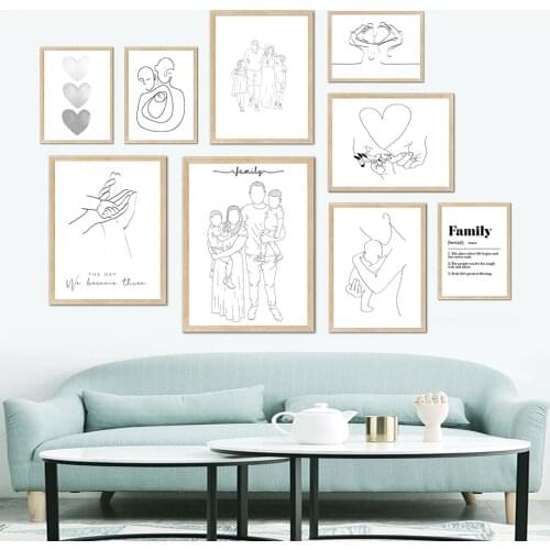 Family Line Hand In Hand Love Minimalist Wall Art Canvas Painting Nordic Posters And Prints Wall Pictures For Living Room Decor