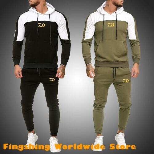 Mens Tracksuit DAIWA Fishing Suit Side Stripe Fishing Hoodies Set Man Fleece Fishing Hoodies And Pants Male Work Out Clothes