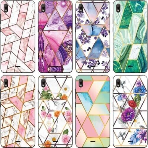 Soft Phone Case for Wiko View 2 Go Funda Glossy Colorful Flower Silicone Phone Back Cover Geometric Marble Shell