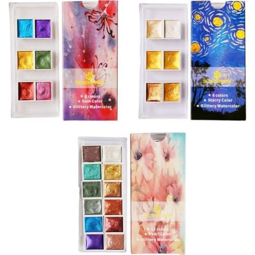Handmade 6/12 Color Glitter Water Color Set Metallic Gold aquarela Pigment Paint Artist Painting