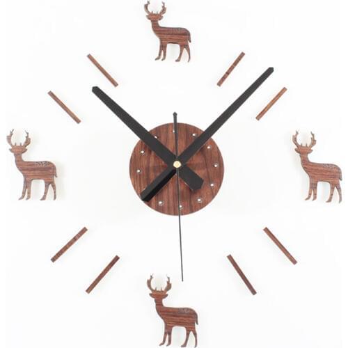 Vintage Rural Deer Wall Clock 3D DIY European Style Stereoscoptic Wooden Sticker Needle Quartz Wall Clocks for Home Room Decor