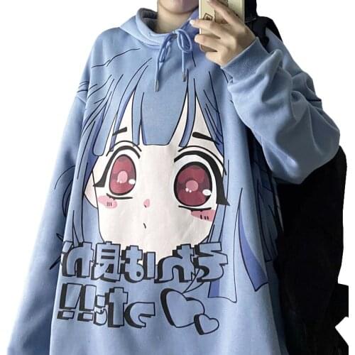 New Winter Hoodie Women College Style Hoodie Vintage Loose Hooded Pullover Cartoon Anime Pattern Print Hoodie Casual Hoodie