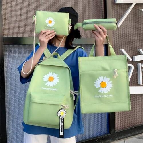 2021 New Student Bag Foreign Trade New Four Piece Set Double Back Versatile Little Daisy Bag Double Shoulder Bag Female Gift