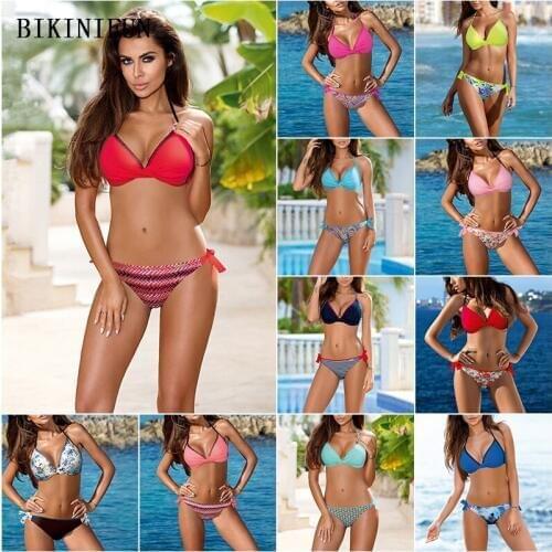 New Sexy Twist Knot Bikini Women Swimsuit Solid Print Bathing Suit S-2XL Girl Lacing Swimwear Thong Bikini Two Piece Bikini Set