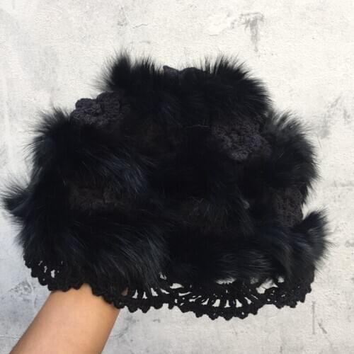 The new rabbit fur beanies for women crochet knitting hollow-out hat female tide during sweet web