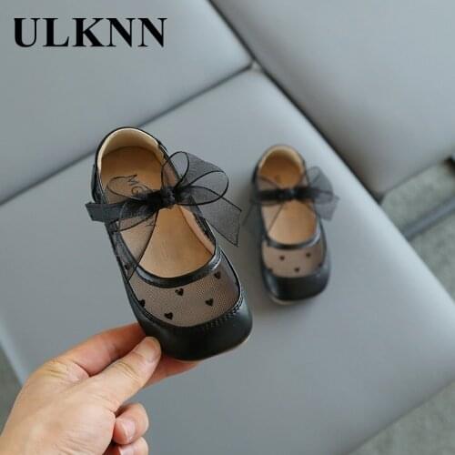 ULKNN Princess Shoes For Little Girl 2021 Spring Girl Shoes Children Princess Sweet Style Pink Mesh Bowtie Party Leather Shoes