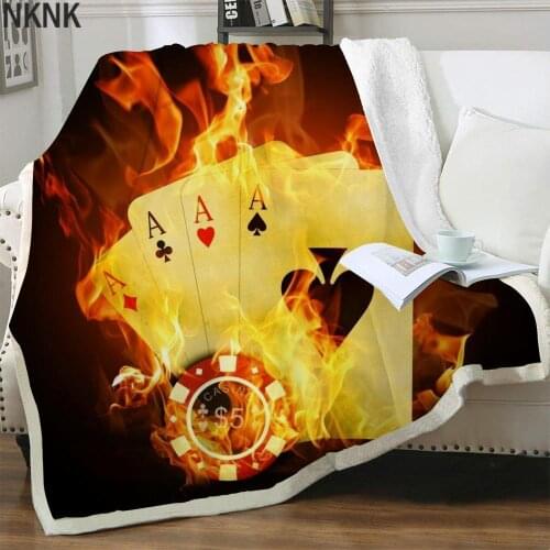 NKNK Playing Cards Blankets Flame Bedspread For Bed Gambling Plush Throw Blanket Harajuku Thin Quilt Sherpa Blanket Animal