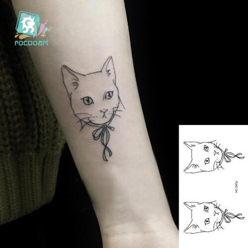 Rocooart Cat Temporary Tattoo Sticker Watercolor Animals Tattoos Body Art for Women Child Girls Hand Fake Tatoo Small 10.5X6cm