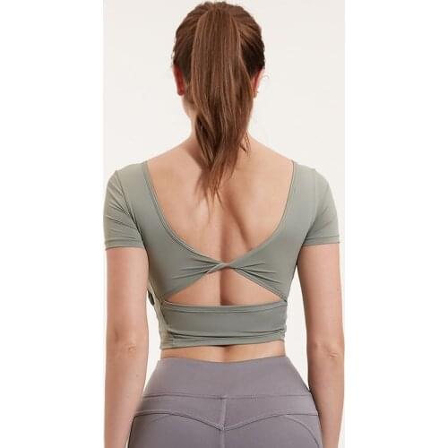 Vansydical Sexy Backless Yoga Shirt Gym Quick Dry Breathable Short Sleeve Sport Slim T-shirt With Removable Padded Running Tops