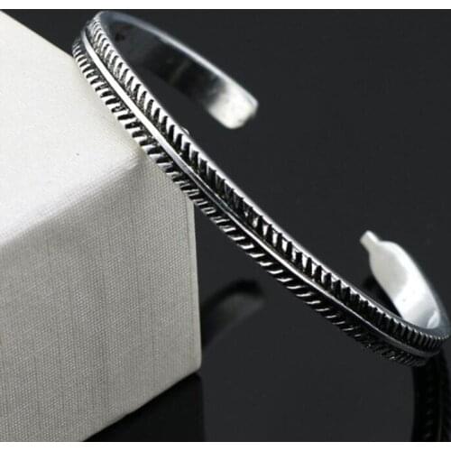 Hot Selling 925 Sterling Sliver Silver Vintage Decorative Leaves Pattern Open Bracelet Bangle For Women Men