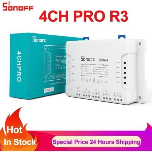 Sonoff 4CH PRO R3 Wifi Smart Switch Inter Lock Inching Lock Mode DIY Timer Switch Via Ewelink APP Work with Alexa Google Home