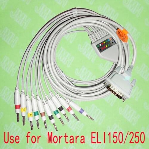 Compatible with Mortara ELI 150/250 the EKG 10 lead,One-piece ECG cable and 4.0 Banana leadwires,15PIN,IEC or AHA