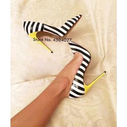 Yellow 12cm 10cm Heels Zebra Stripe Pattern Wedding Shoes Women White/black Colorized High Heel Pumps Banquet Shoes