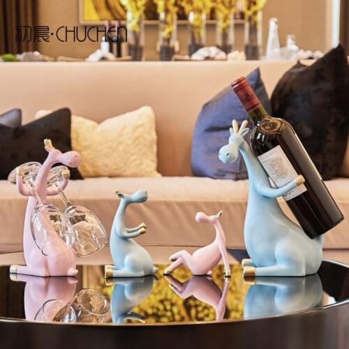 Creative Elk Wine Rack Bottle Holder Deer Family Figurines Miniatures Kawaii Animal Furnishing Wedding Gift Home Decoration