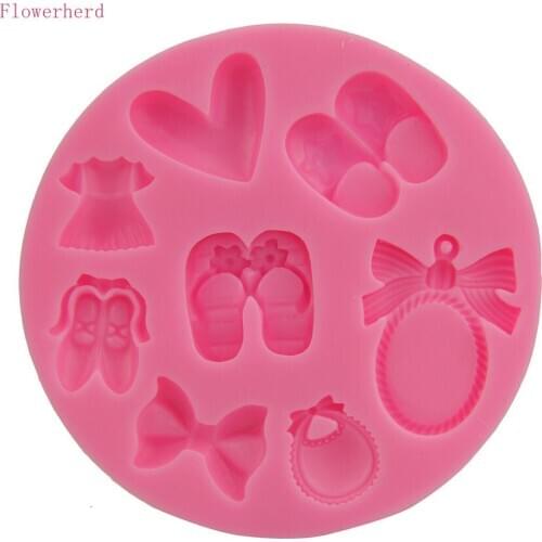 Fondant Cake Decorations Shoes Bow Heart Cake Silicone Mold Kitchen Fondant Tool Chocolate Candy Mold Soap Mold Baking Tools