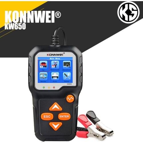 KONNWEI KW650 Car Motorcycle Battery Tester 12V 6V Battery System Analyzer 2000CCA Charging Cranking Test Tools for the Car