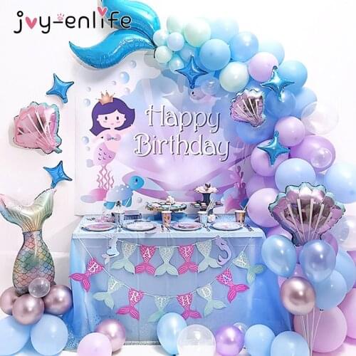 Mermaid Birthday Party Balloon Arch Set Mermaid Tail Tableware Kit Wedding Decor 1st Girl Birthday Baby Shower Party Decoration