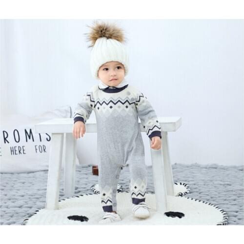 Toddler Boy Knitted Romper Autumn Winter Baby Knitwear Outfits infant Knitting Sweaters Children Stripe Jumpsuit 6 9 12 24 Month