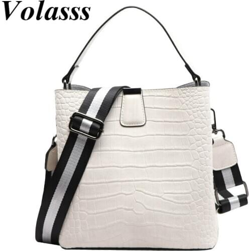 Shoulder Ladies Hand Bags For Women Bucket Handbag 2021 New Crocodile Pattern Lady Split Leather Handbags Woman Bag Bolso Mujer