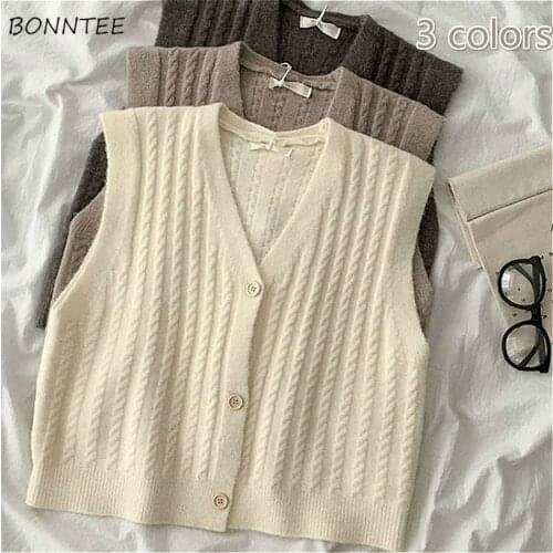 Sweater Vests Women 3 Colors Spring Sleeveless Solid All-match Korean Style Fashion Ulzzang Knitted Mujer Casual V-neck Ladies