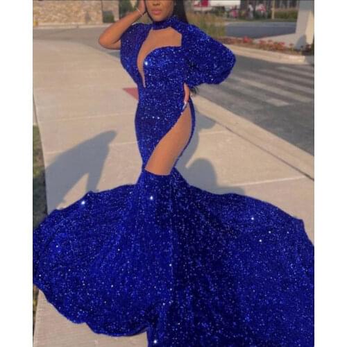 African Black Girl Long Prom Dress Real Pictures Exquisite Beaded Top High Neck 3D Flowers Purple Mermaid Prom Dresses 2020
