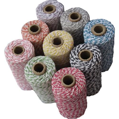 1 piece(110yards) 19 kinds color choose double color Cotton Baker twine(dia.: 2mm for gift packing, cotton twine 12ply BY EMS