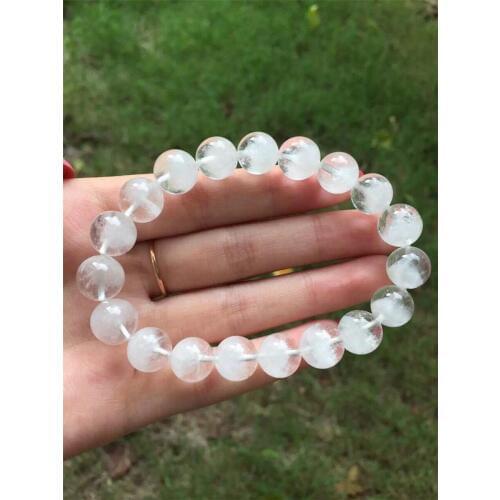2017 New Arrival Genuine Natural White Phantom Quartz Crystal Round Beads Bracelet AAAA 10mm