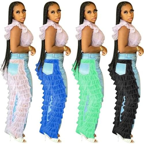 2020 new fashion designer women jeans patchwork pants women trousers