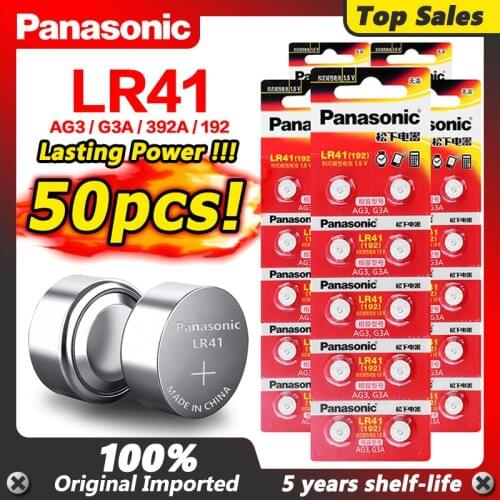 50pcs/lot 100% Original Panasonic LR41 Button Cell Battery SR41 AG3 G3A L736 192 392A Zn/MnO2 1.5V Lithium Coin Batteries LR 41
