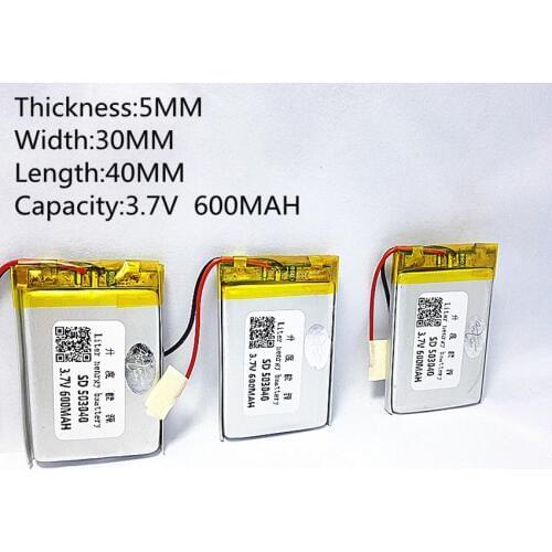 3.7V 600mAh battery 503040 Lithium Polymer Li Po li ion Rechargeable Battery For Mp3 MP4 MP5 GPS electronics part