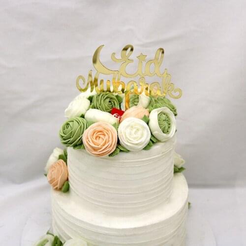 Acrylic Eid Mubarak Cake Topper Gold Mirror Ramadan Cake Cupcake Flags For Hajj Mubarak Cake Decorations Muslim Eid Baby Shower