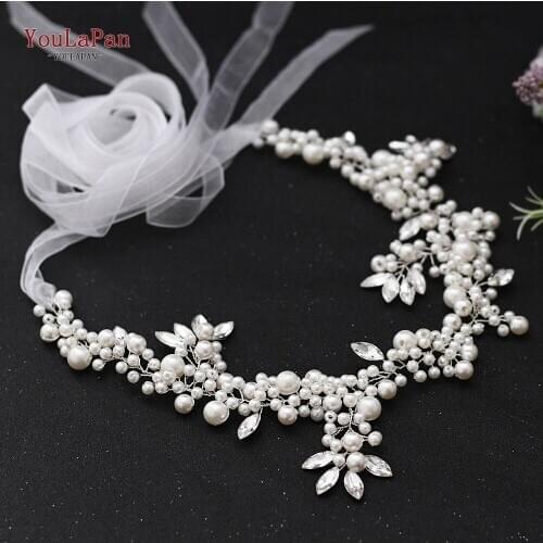 YouLaPan SH186 Diamond Belts Wedding Belts with Rhinestones Silver Shiny Belt Pearl Wedding Belts for Bride Bridal Sash Belts