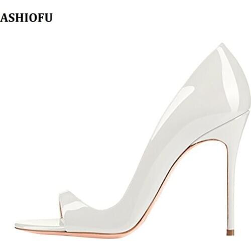 ASHIOFU Handmade Hot Sale Ladies High Heel Pumps Open-toe Sexy Summer Party Dress Shoes Evening Fashion Court Shoes
