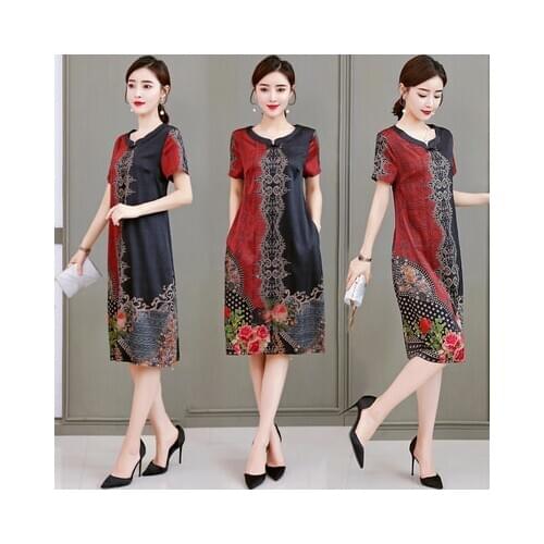 2021 Free Shipping New Summer Factory Direct Sale Silkworm Middle Dress Women Silk Aged Elderly Women Work Wear Dressess