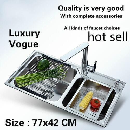 Free shipping Standard kitchen double groove sink wash the dishes fashion food grade 304 stainless steel hot sell 77x42 CM