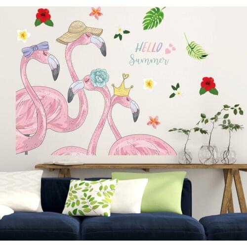 DIY Cartoon Pink Flamingo Wall Sticker Bedroom Window Door Living Room Decoration Animal PVC Mural Pastrol Removable Wallpaper